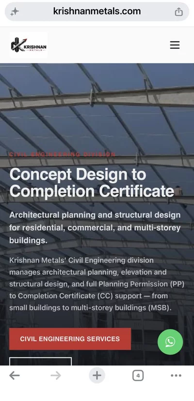 Krishnan Metals mobile website developed by Innovative Infotech