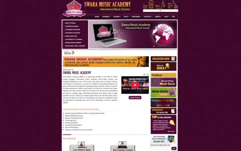 Swara Music Academy — website developed by Innovative Infotech