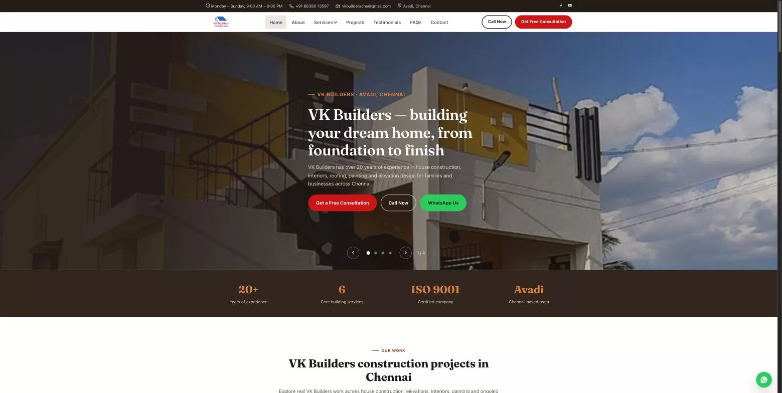 VK Builders — website developed by Innovative Infotech